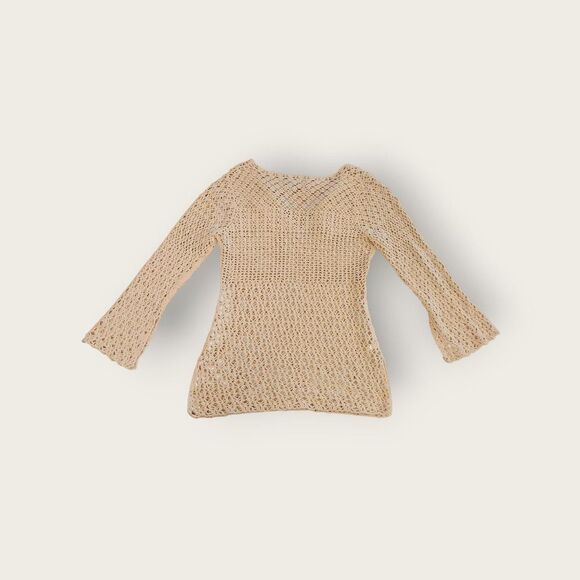 Vintage Y2k early 2000s Express tan knit boho bell sleeve sheer sweater - Picture 2 of 4